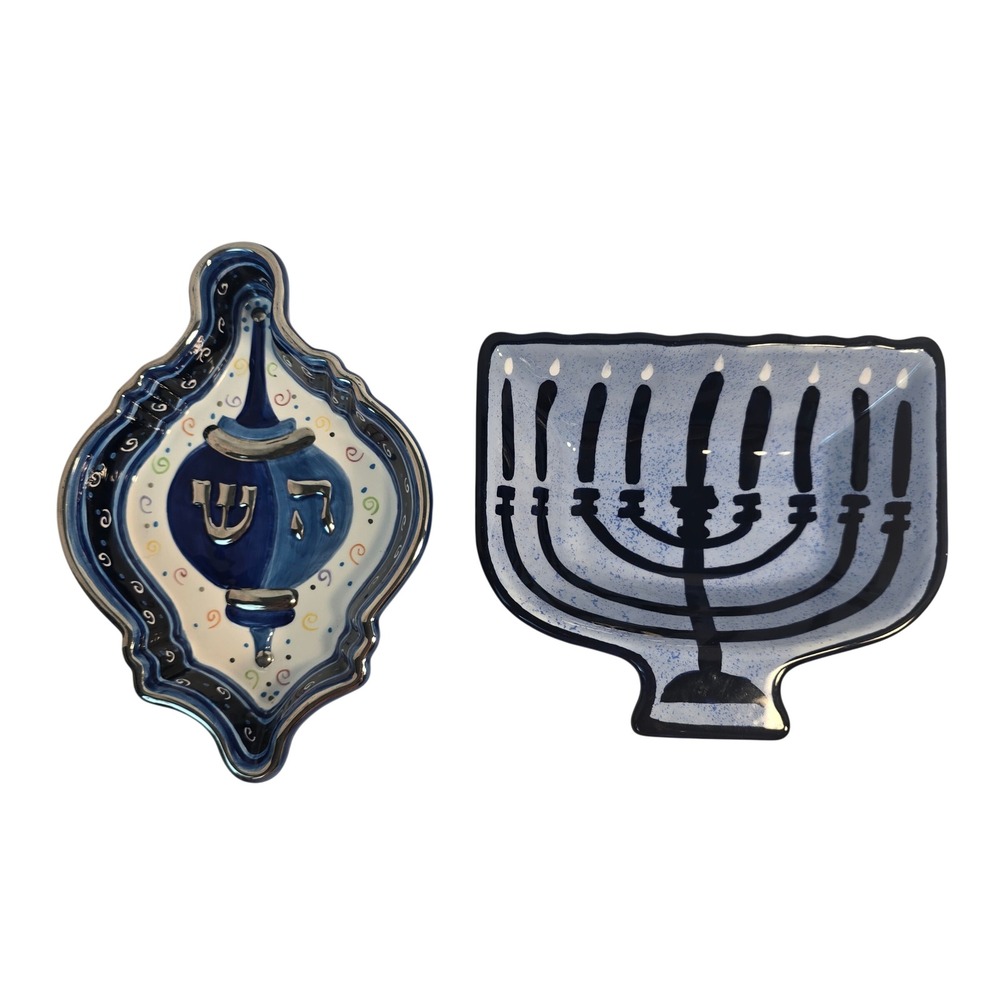 Rite Lite Susan Fischer Weis Dreidel Dish & Clay Art Menorah Bowl Hanukkah Set